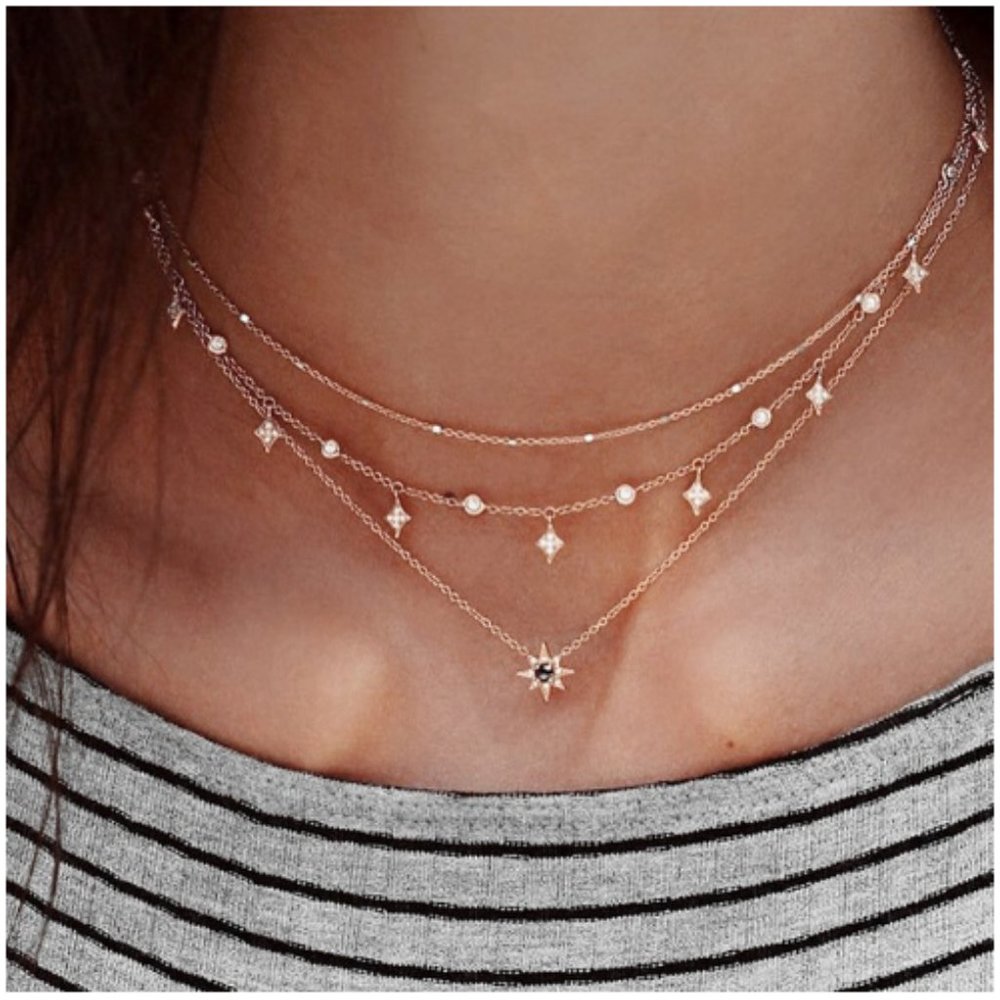 "The Northern Star" Boho Layered Diamond Necklace